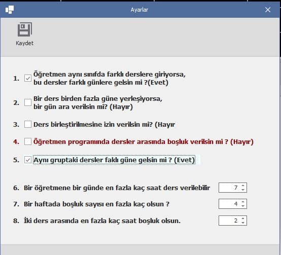 Program Ayarları